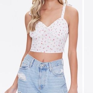 Forever 21 Floral print sweetheart crop top (white/rose) NWOT